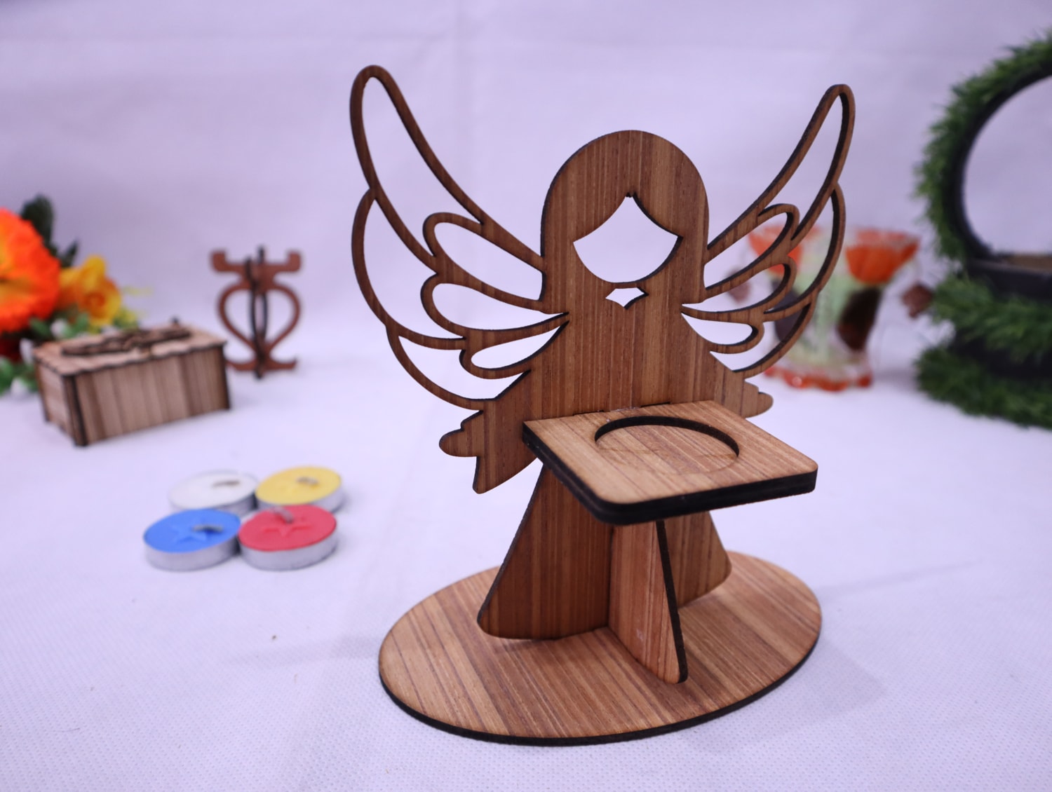 Laser Cut Angel Candle Holder 3mm SVG DXF CDR AI PDF Free Download