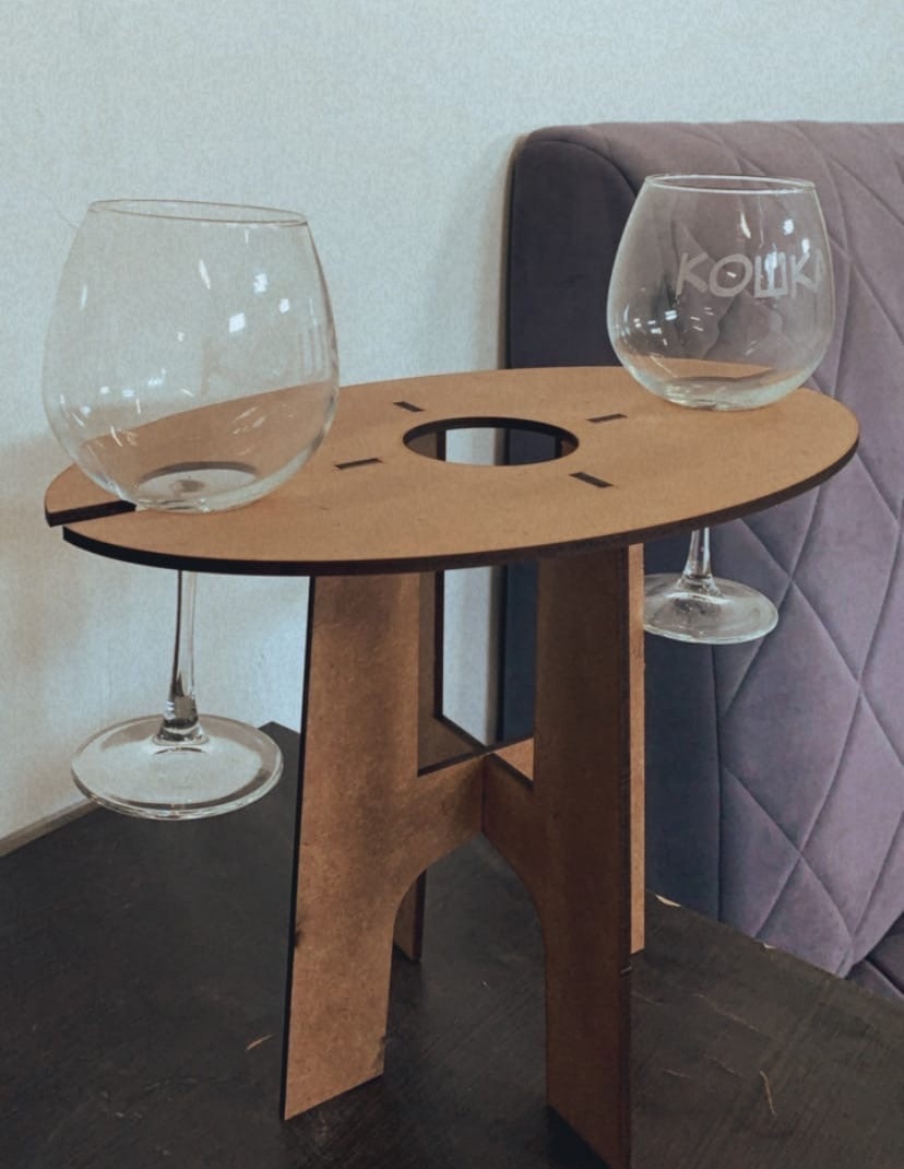 Laser Cut Wine Table Wine Bottle And Glass Holder Free Vector cdr
