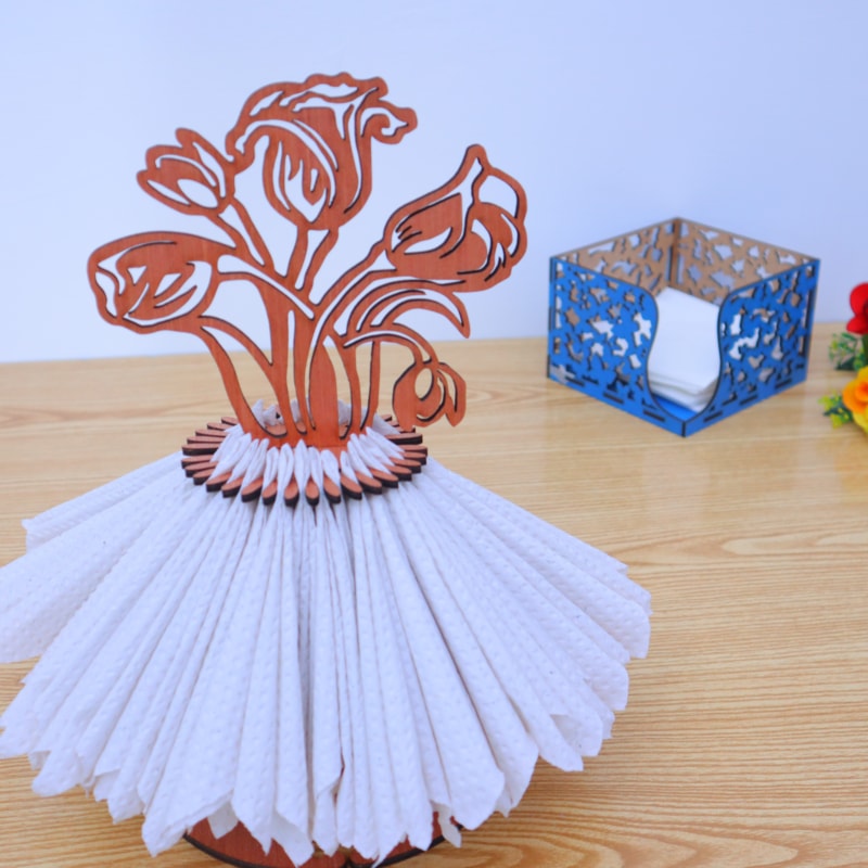 Laser Cut Flower Napkin Holder Table Decor DXF File Free Download