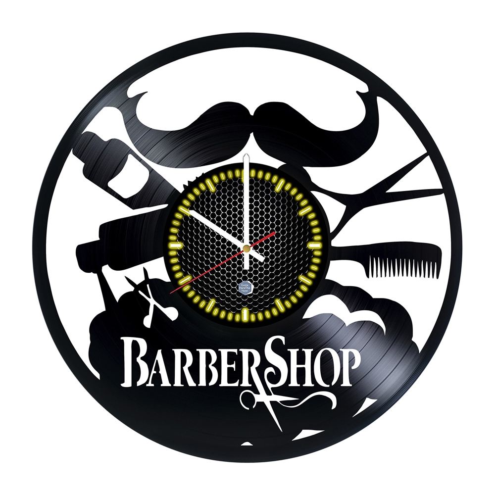 Laser Cut Vintage Barber Shop Decor Vinyl Record Wall Clock Free Vector