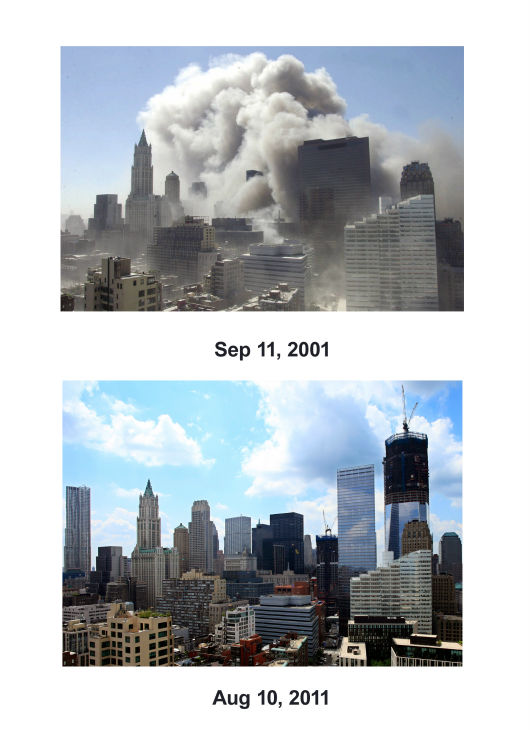 New York City and 9/11 2001 vs 2011 pictures