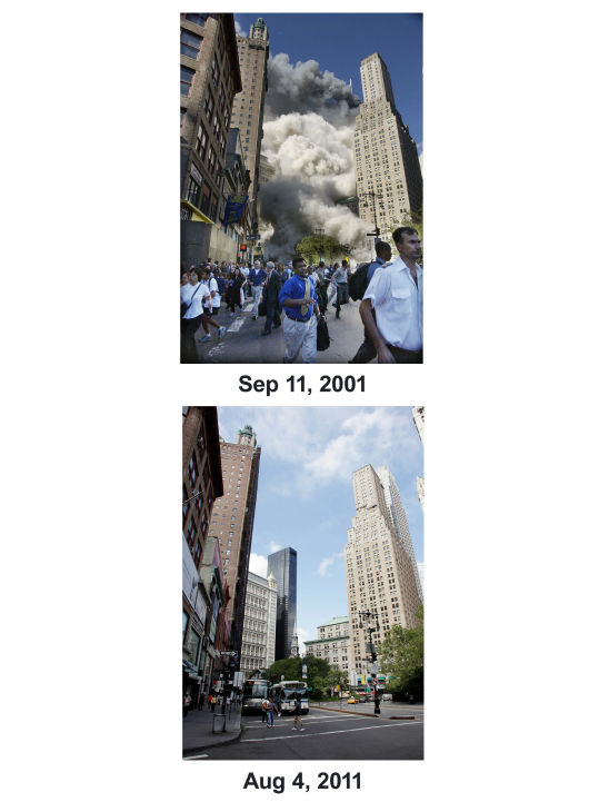 New York City and 9/11 2001 vs 2011 pictures