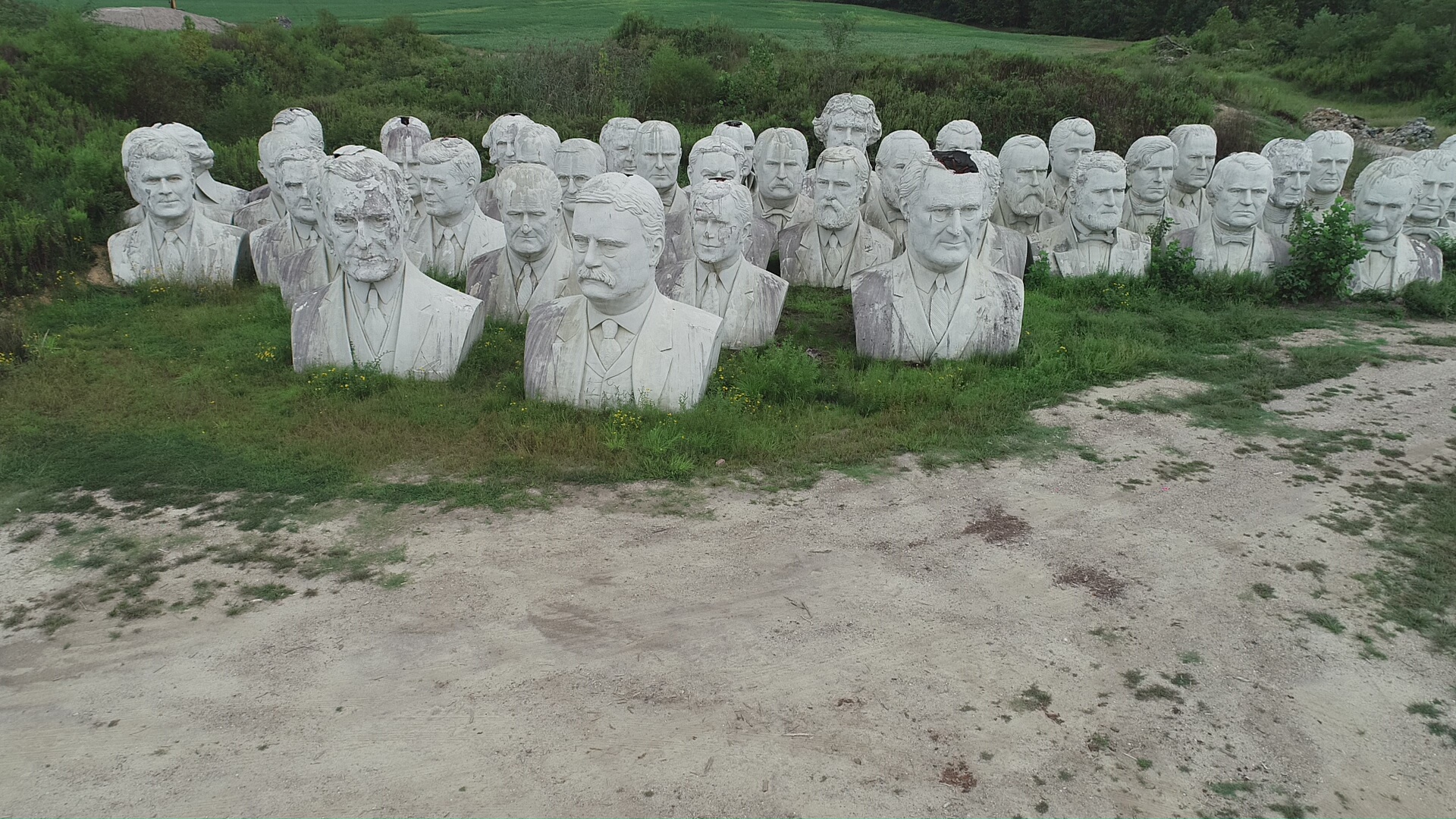 Giant statues of 42 U.S. presidents are hidden on a farm in rural