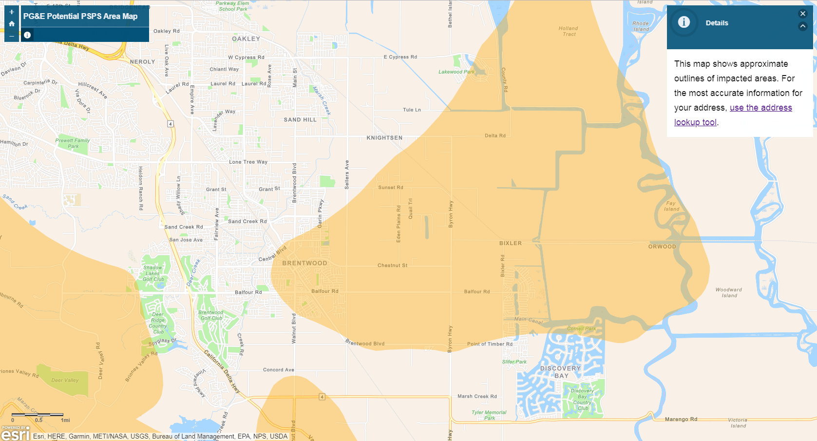 PG&E Power Outage Shut Off Maps showing Bay Area cities affected by PG