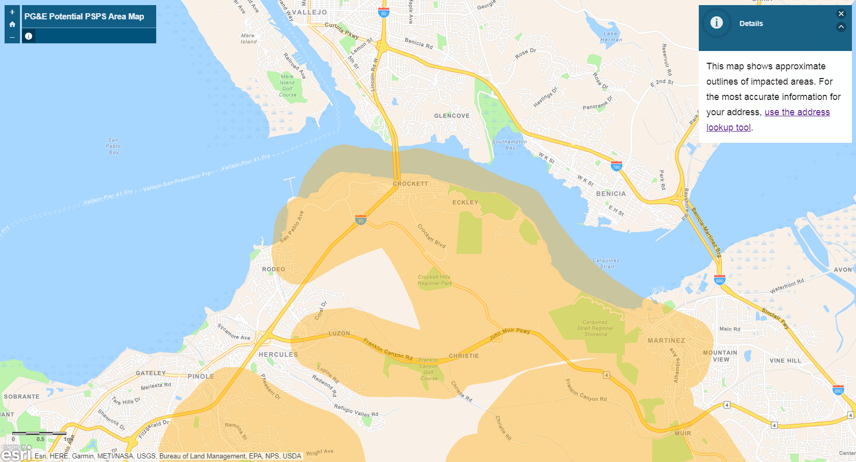 PG&E Power Outage Shut Off Maps showing Bay Area cities affected by PG&E power shutdown