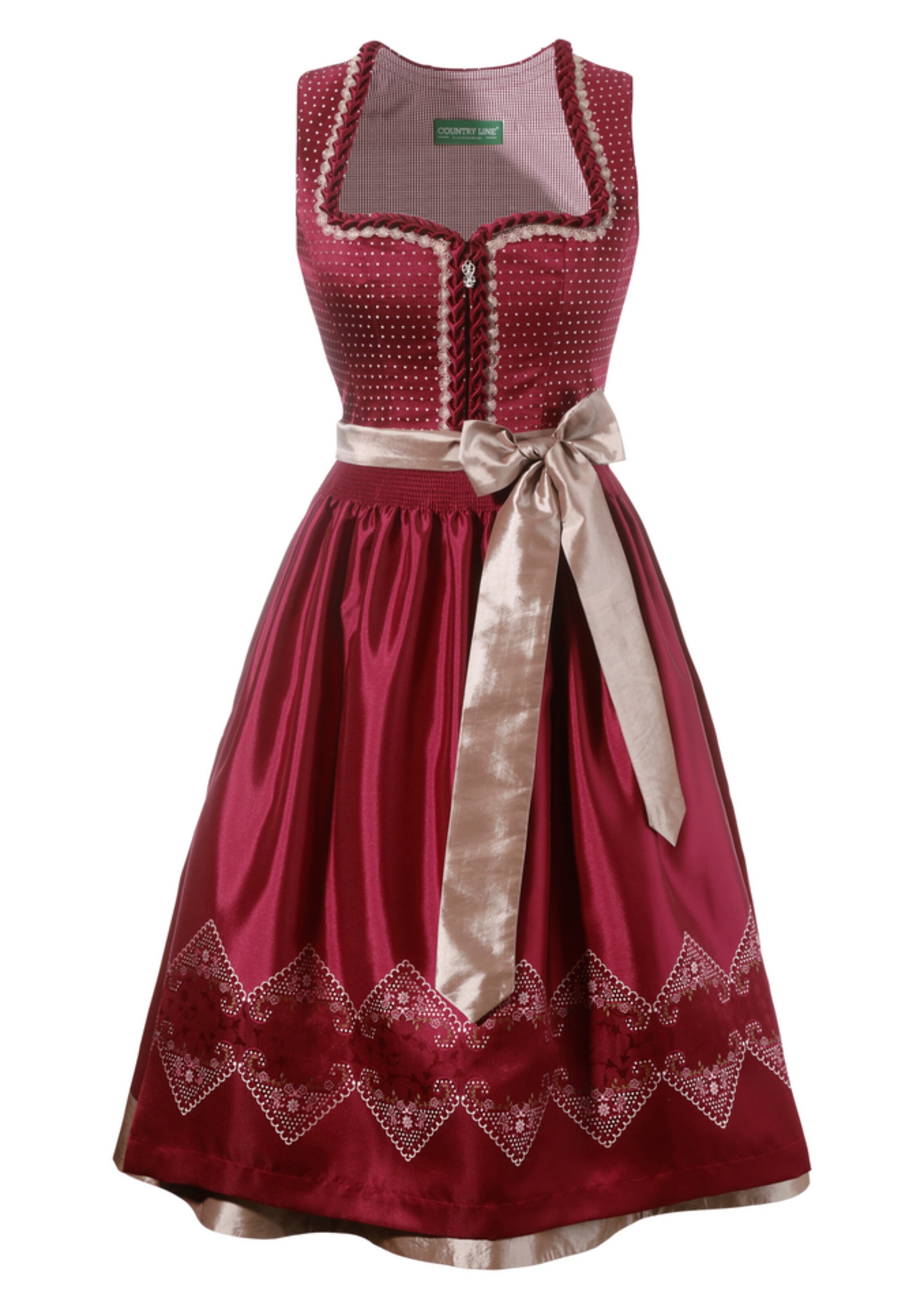 COUNTRY LINE Dirndl midi in schimmernder Optik in himbeer / altrosa / bordeaux ABOUT YOU