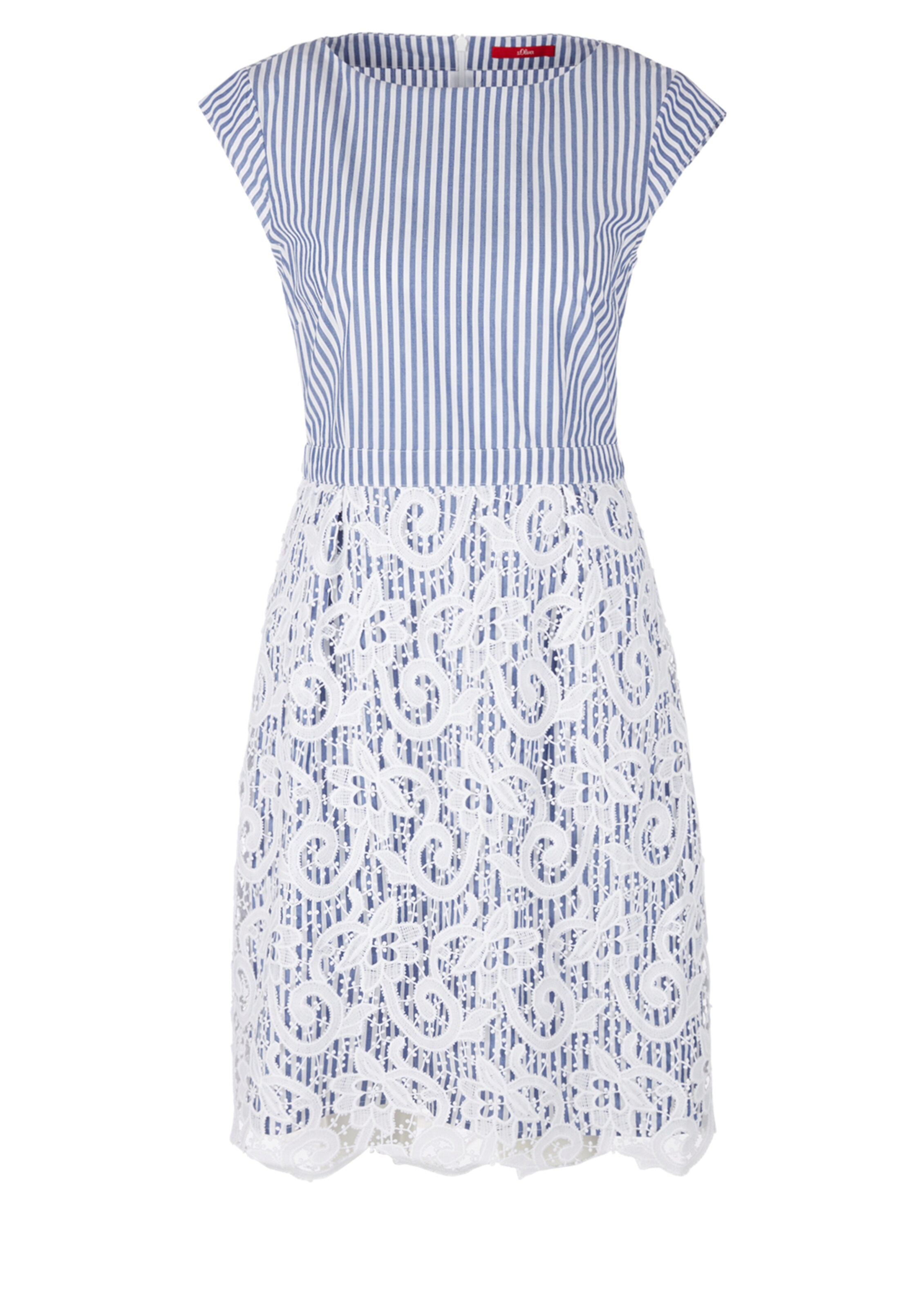 s.Oliver RED LABEL Streifenkleid mit Spitze in blau / weiß ABOUT YOU