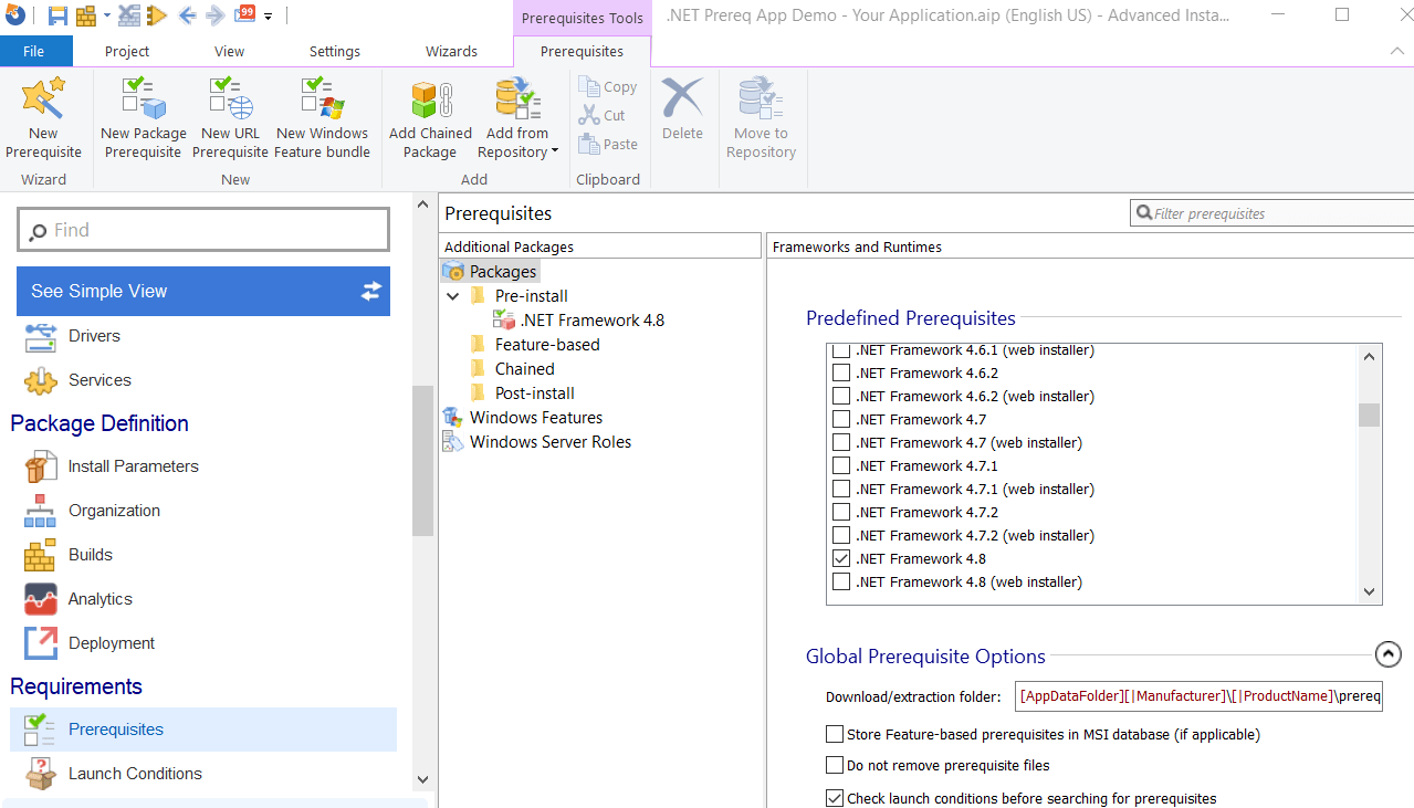 How to add Framework as a prerequisite