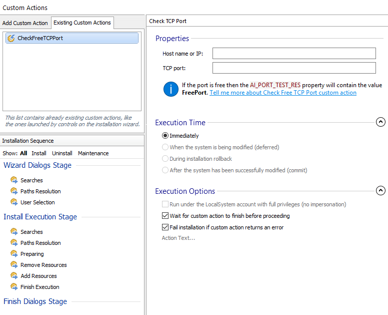 How to check if a TCP port is free by using a custom action