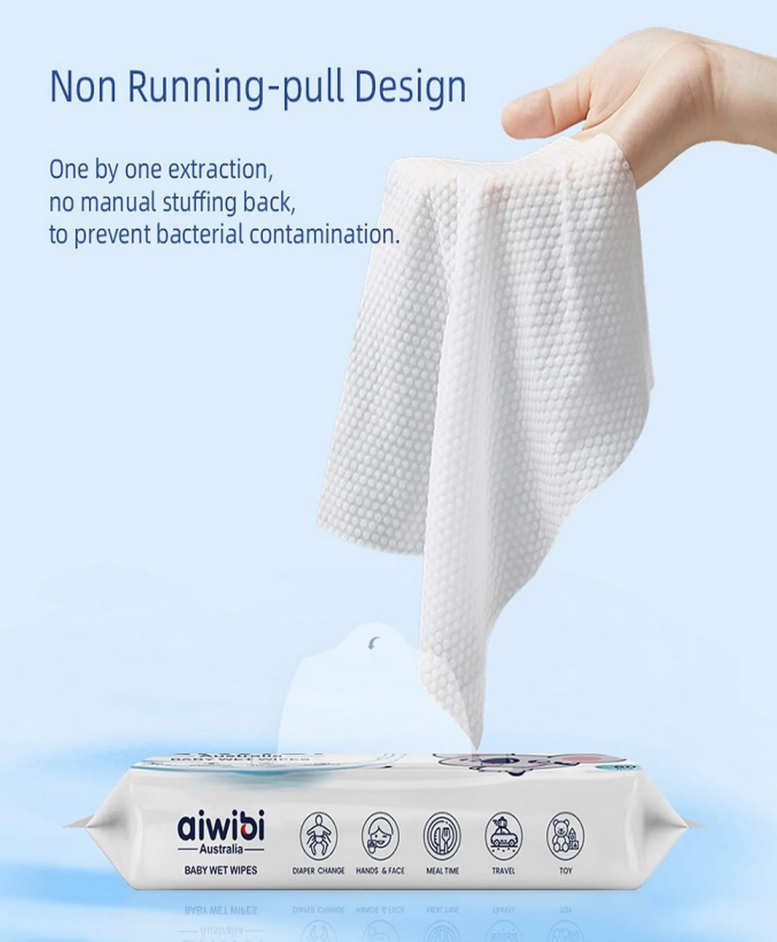Aiwibi Pure Water Baby Wet Wipes 99.91 Gentle Pack of 12, 60 Sheets