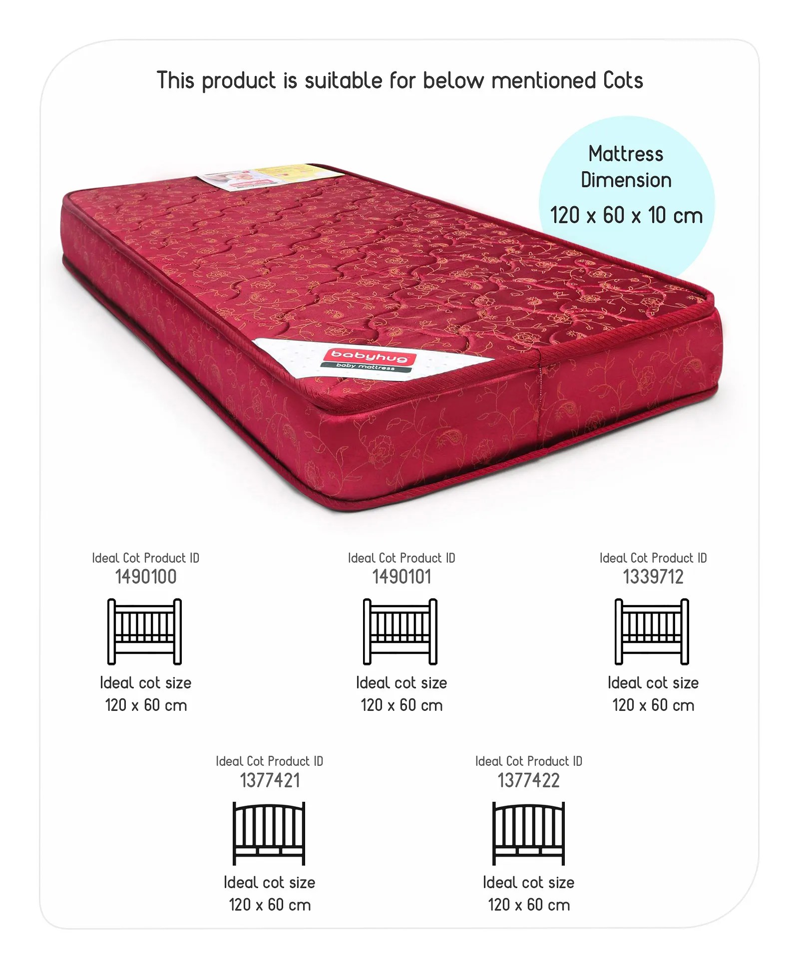 Buy Babyhug 100 Pure PU Foam Baby Mattress Maroon for Both (024