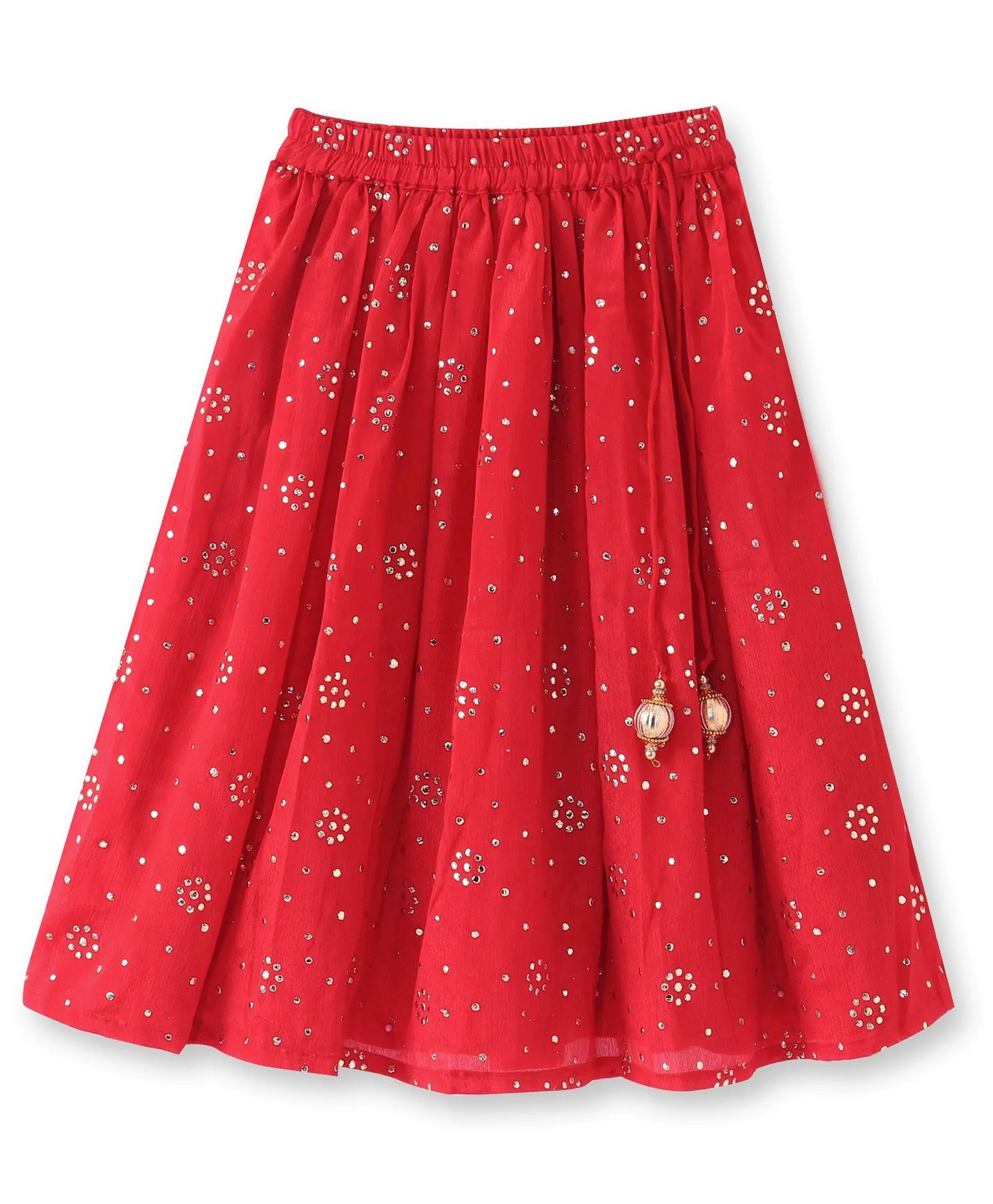 Babyhug Woven Sleeveless Embellished Choli Lehenga & Dupatta Set Red