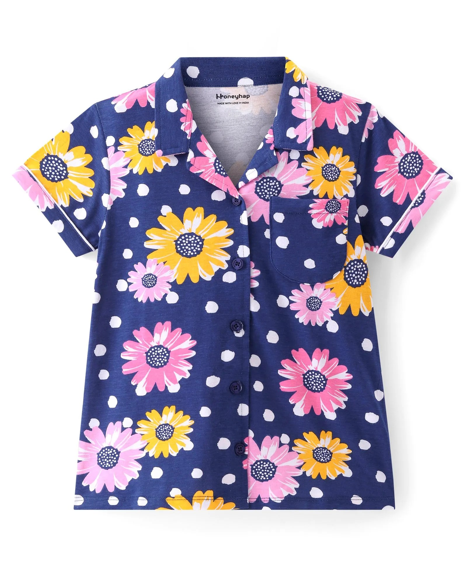 Honeyhap 100 Cotton Knit Half Sleeves Coord Night Suit with Floral