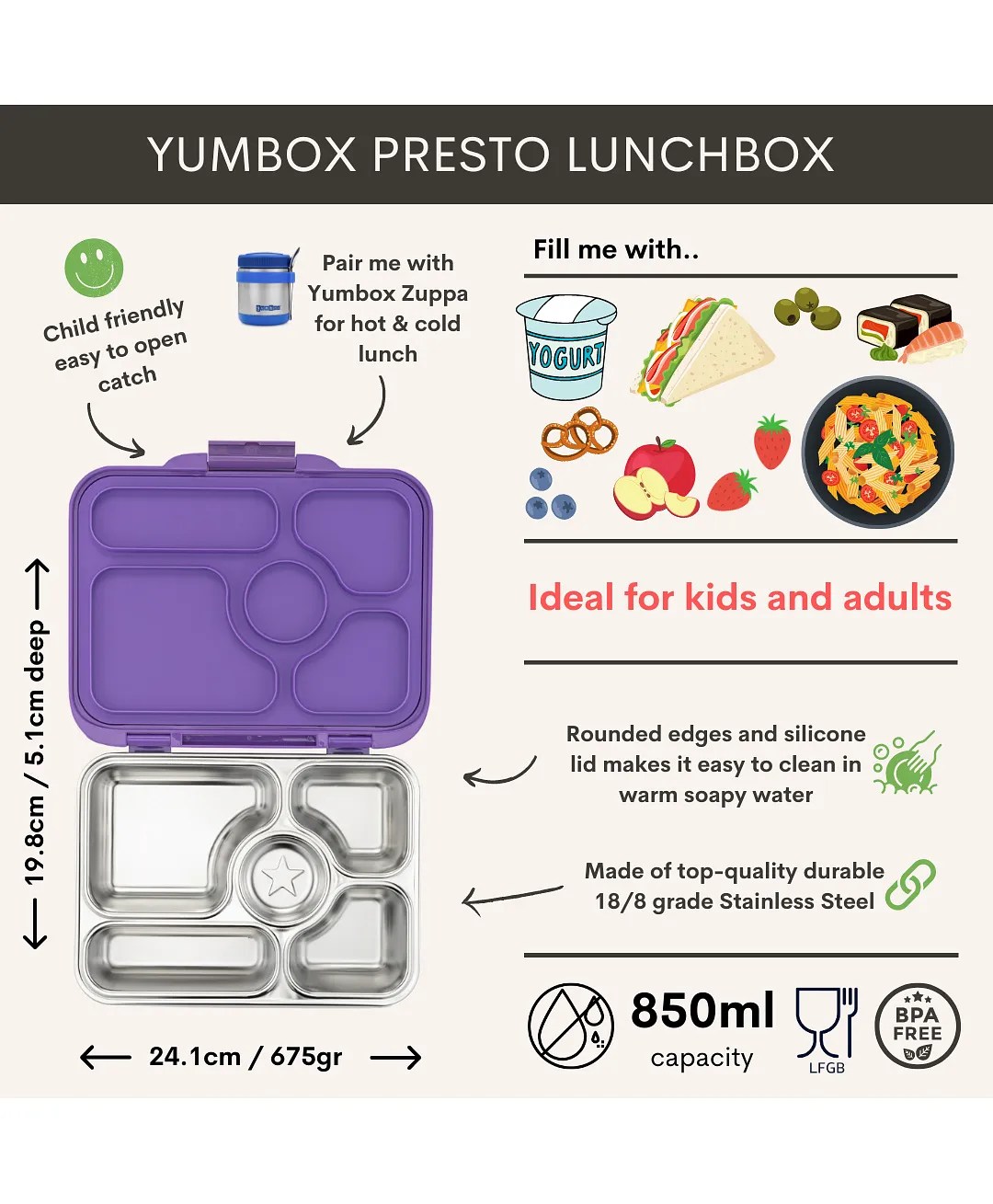 Yumbox Presto Stainless Steel Leakproof Bento Box BPA