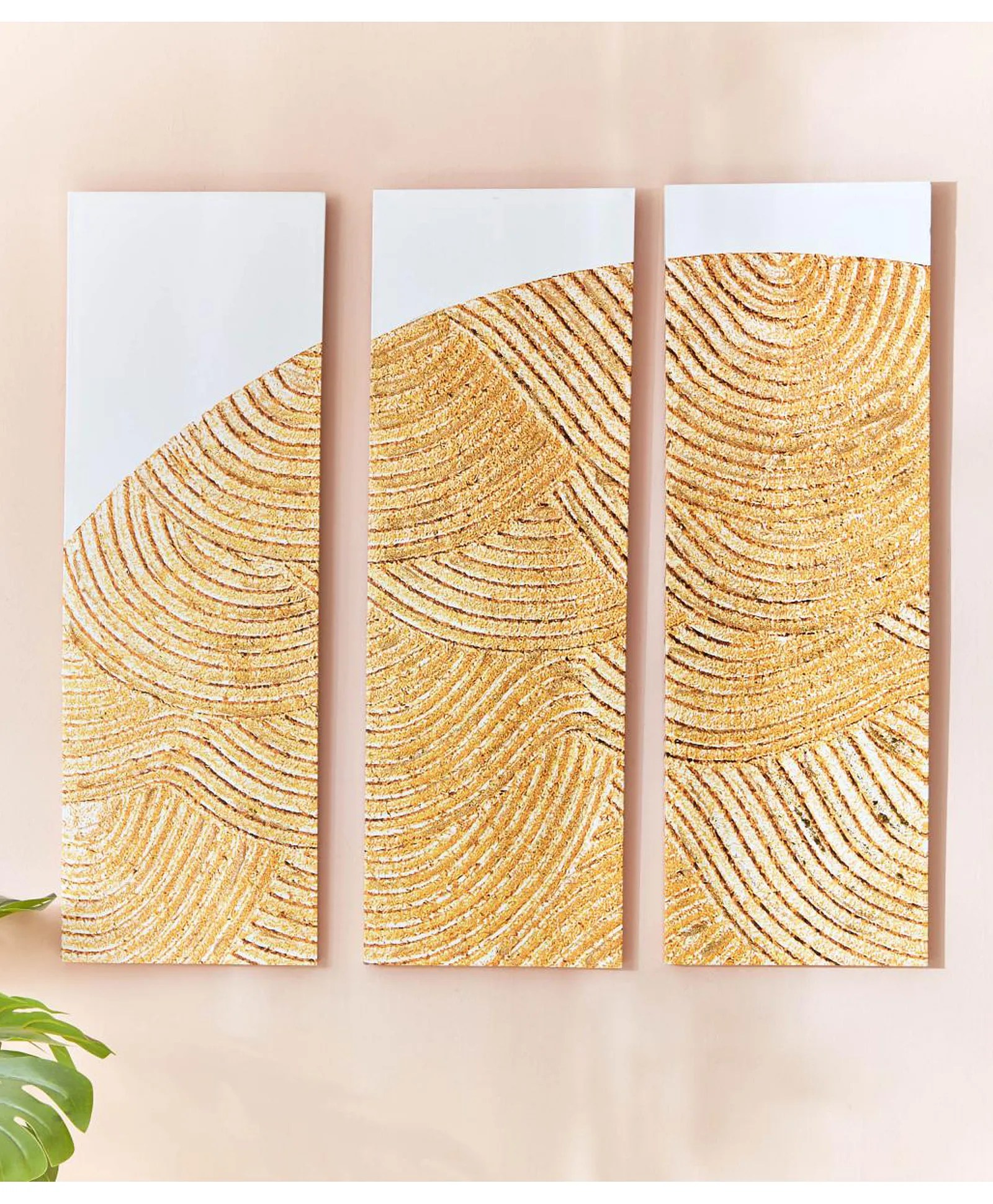 HomeBox Aaron Printed Brushed Gold Framed Wall Art Set 3 Piece Online