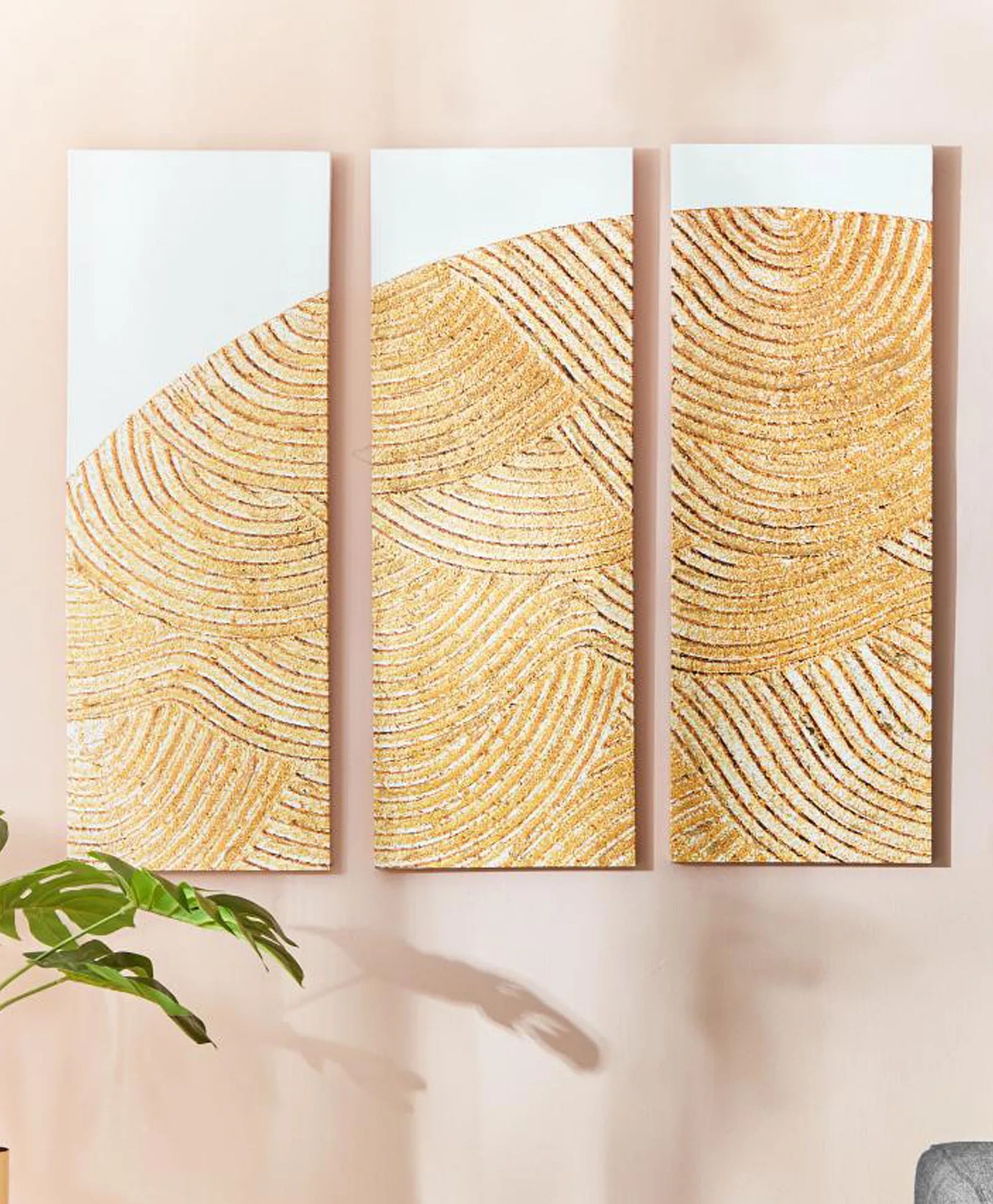 HomeBox Aaron Printed Brushed Gold Framed Wall Art Set 3 Piece Online