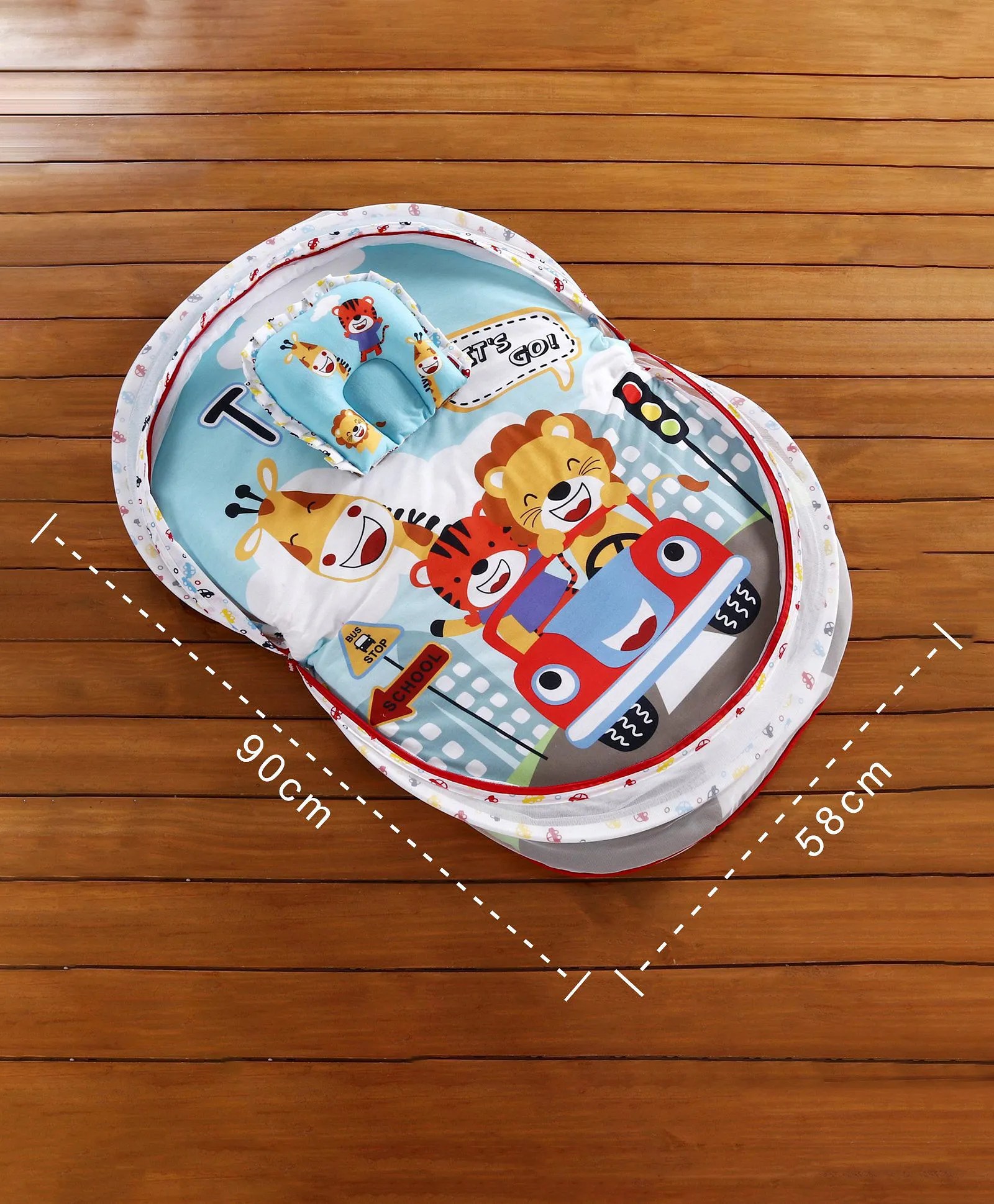 Babyhug Animal Print Baby Bedding Set with Mosquito Net, Soft & Comfy