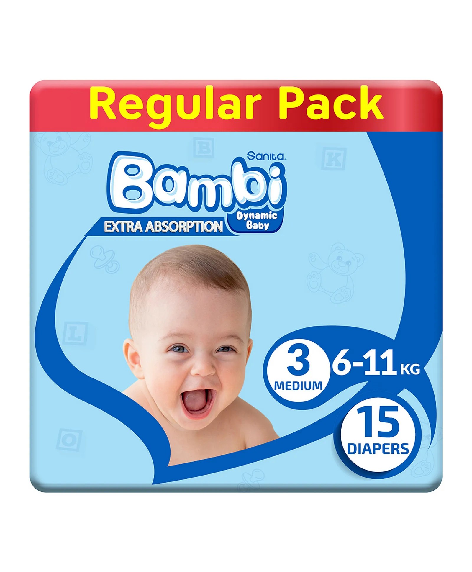Bambi Baby Diapers Regular Pack Extra Absorption Medium Size 3 15
