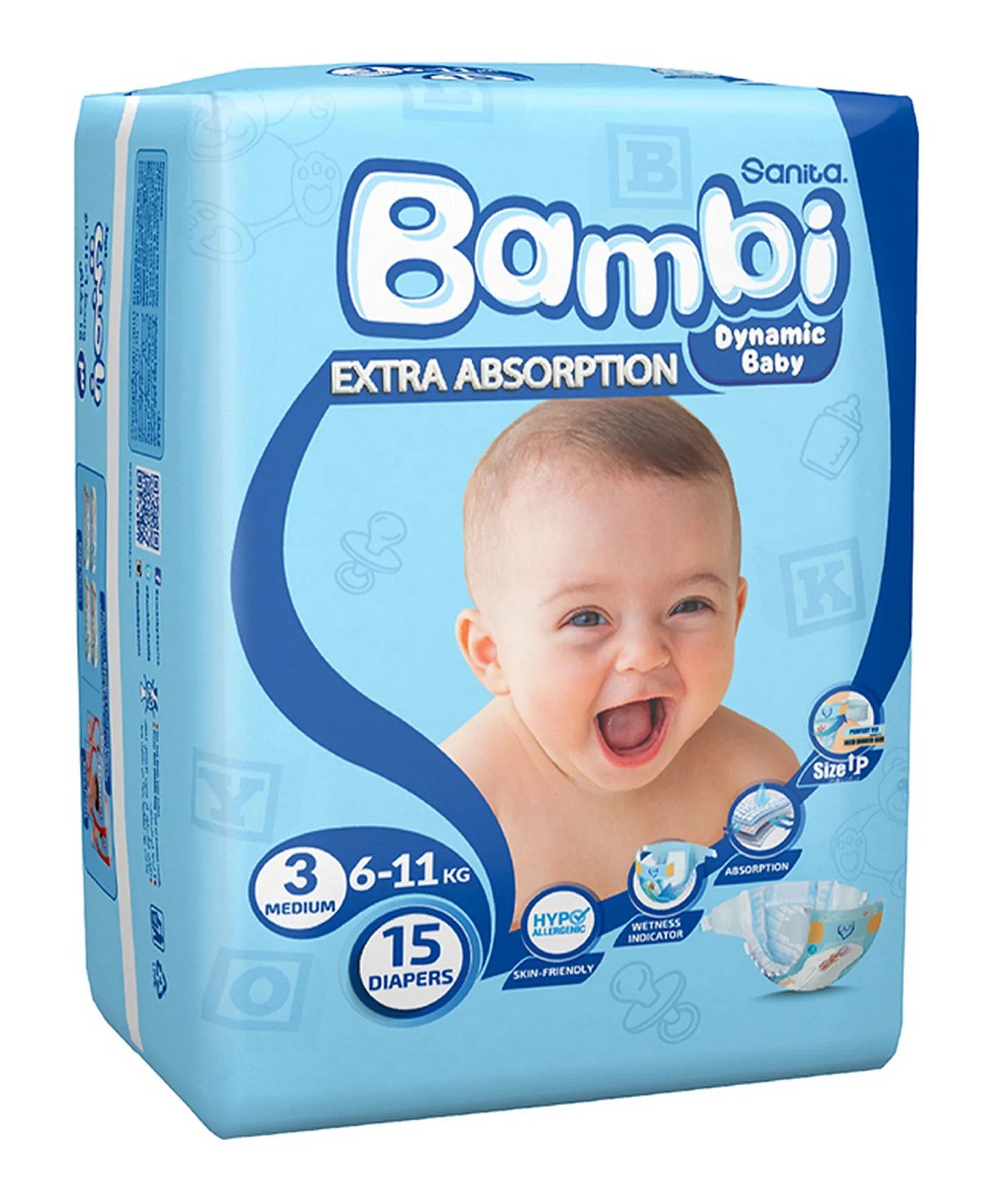 Bambi Baby Diapers Regular Pack Extra Absorption Medium Size 3 15