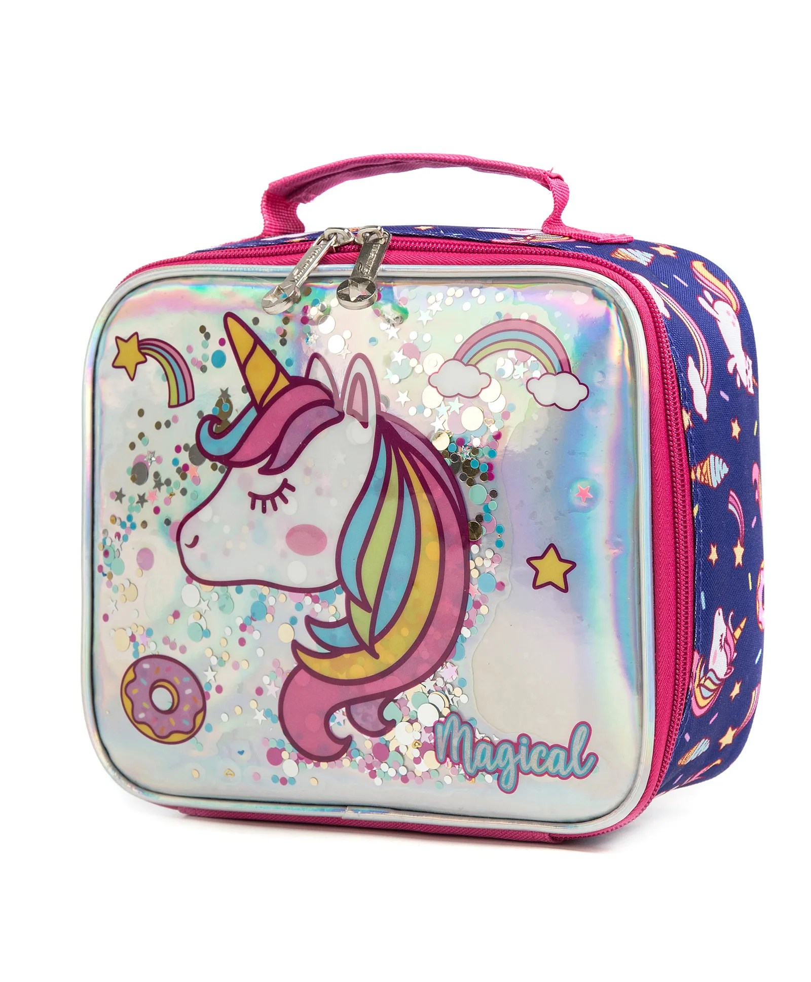 Eazy Kids Unicorn Chrome Trolley School Bag Set with Lunch Bag & Pencil