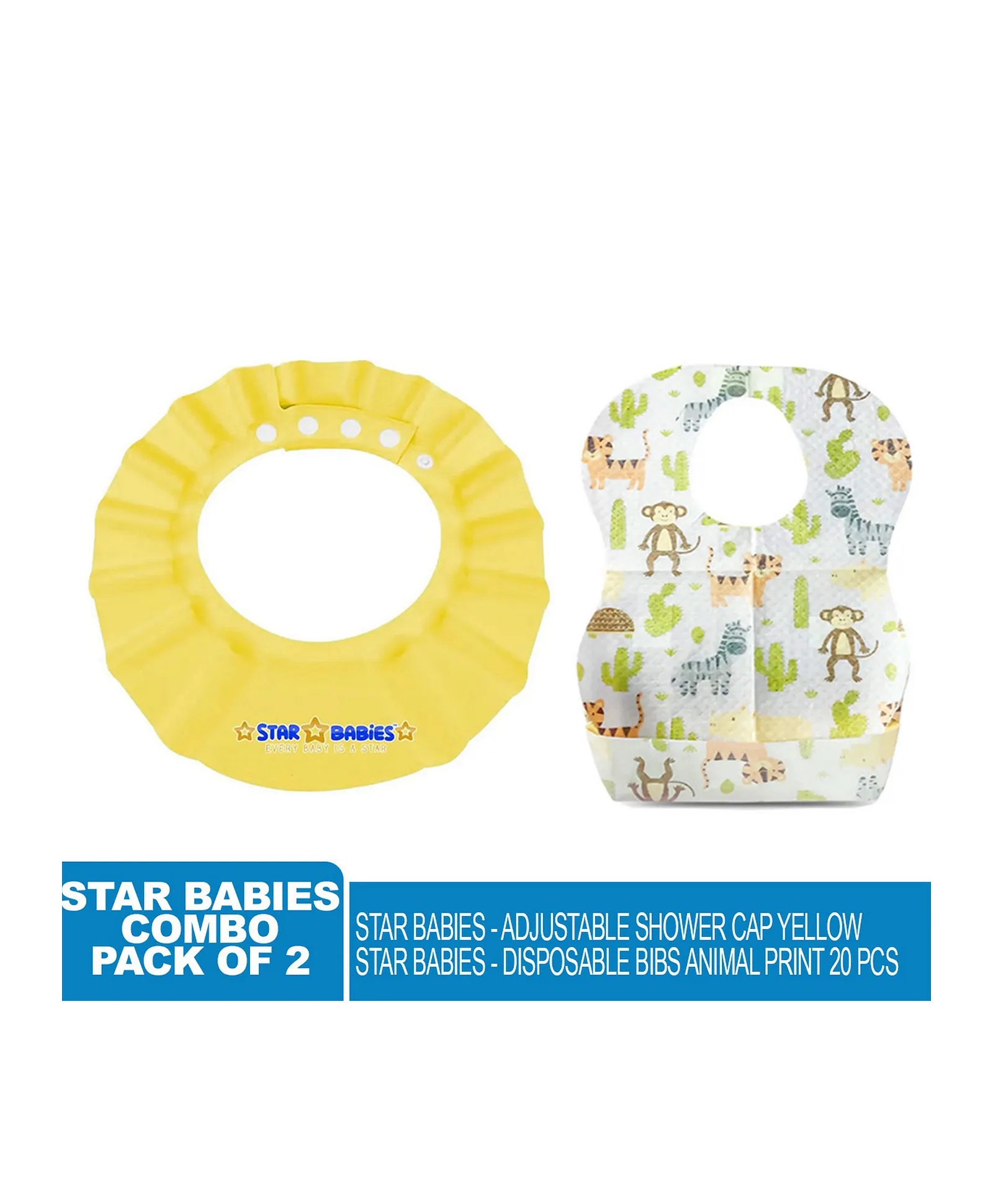 Star Babies Adjustable Shower Cap + Disposable Bibs Yellow Online in