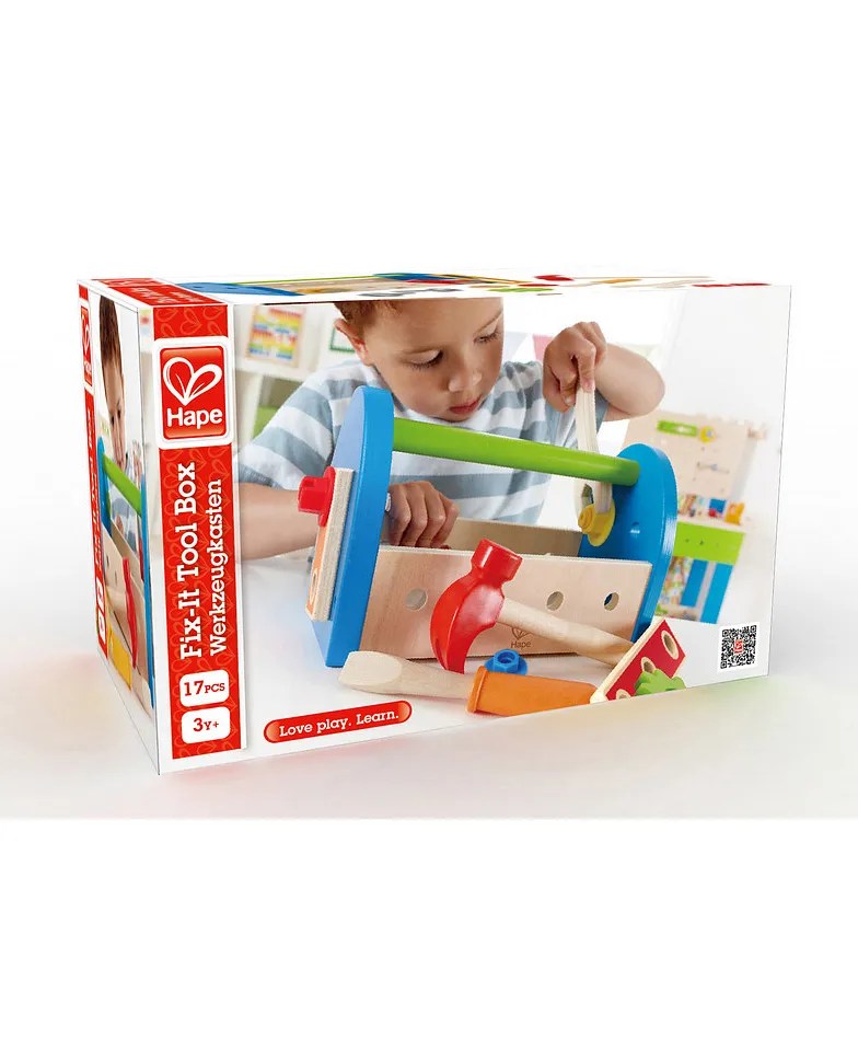 Hape Wooden FixIt Tool Box 17pc Set ChildSafe NonToxic Building