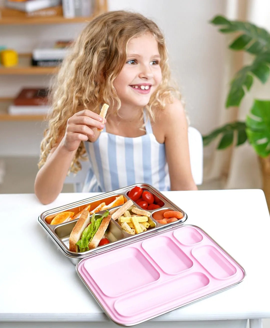 Bonfino Stainless Steel Bento Lunch Box, 5 Compartments, Food Grade