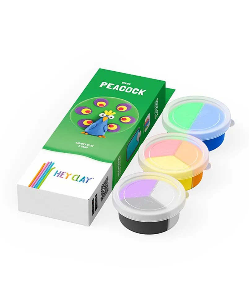Hey Clay DIY Peacock Modelling Clay Set for Kids 3 AirDry, Soft
