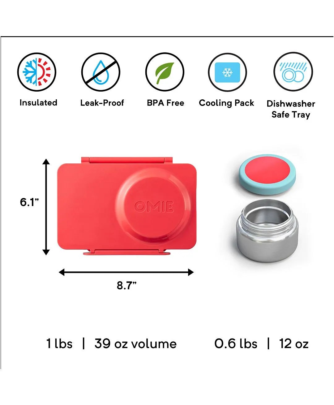 OmieBox Up Bento Box for 9 Years+ Insulated Thermos, Leakproof, BPA