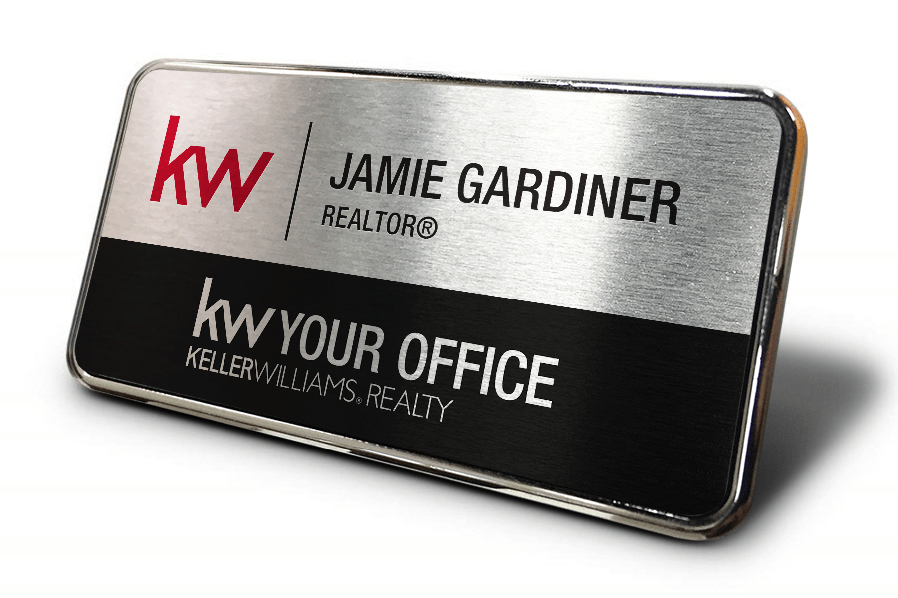 Framed Name Tag Silver/Black 1.5x3