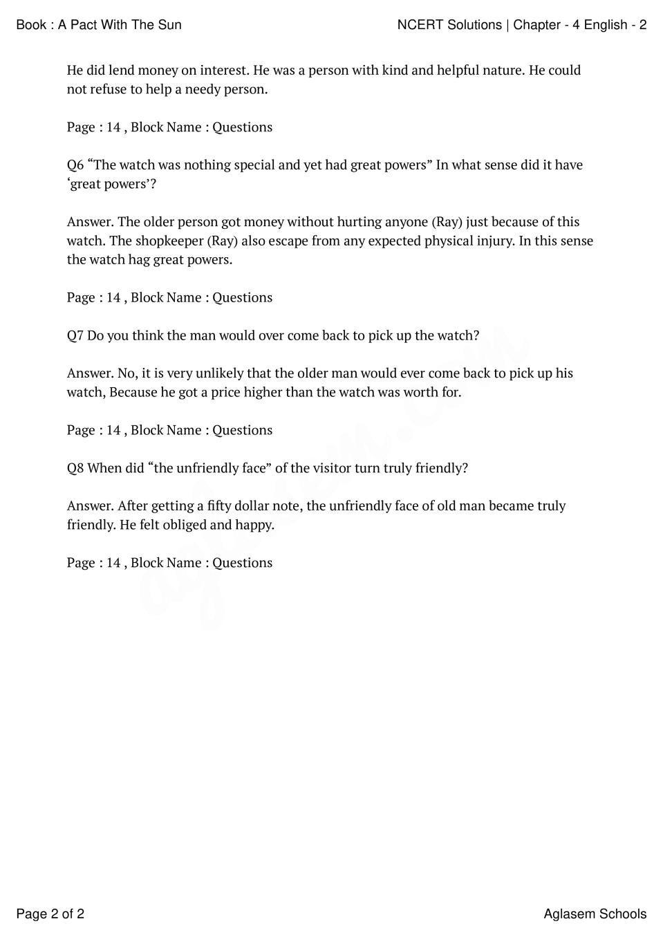 NCERT Solutions for Class 6 English Chapter 4 The OldClock Shop