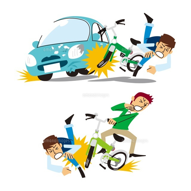 車と自転車の事故、自転車と歩行者の事故[10423000423]｜ 写真素材・ストックフォト・画像・イラスト素材｜アマナイメージズ