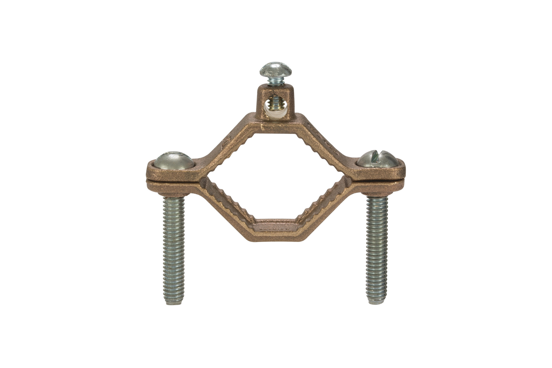 Bronze Ground Clamp for Water Pipe, 11/4″ to 2″ Pipe, Steel Screws