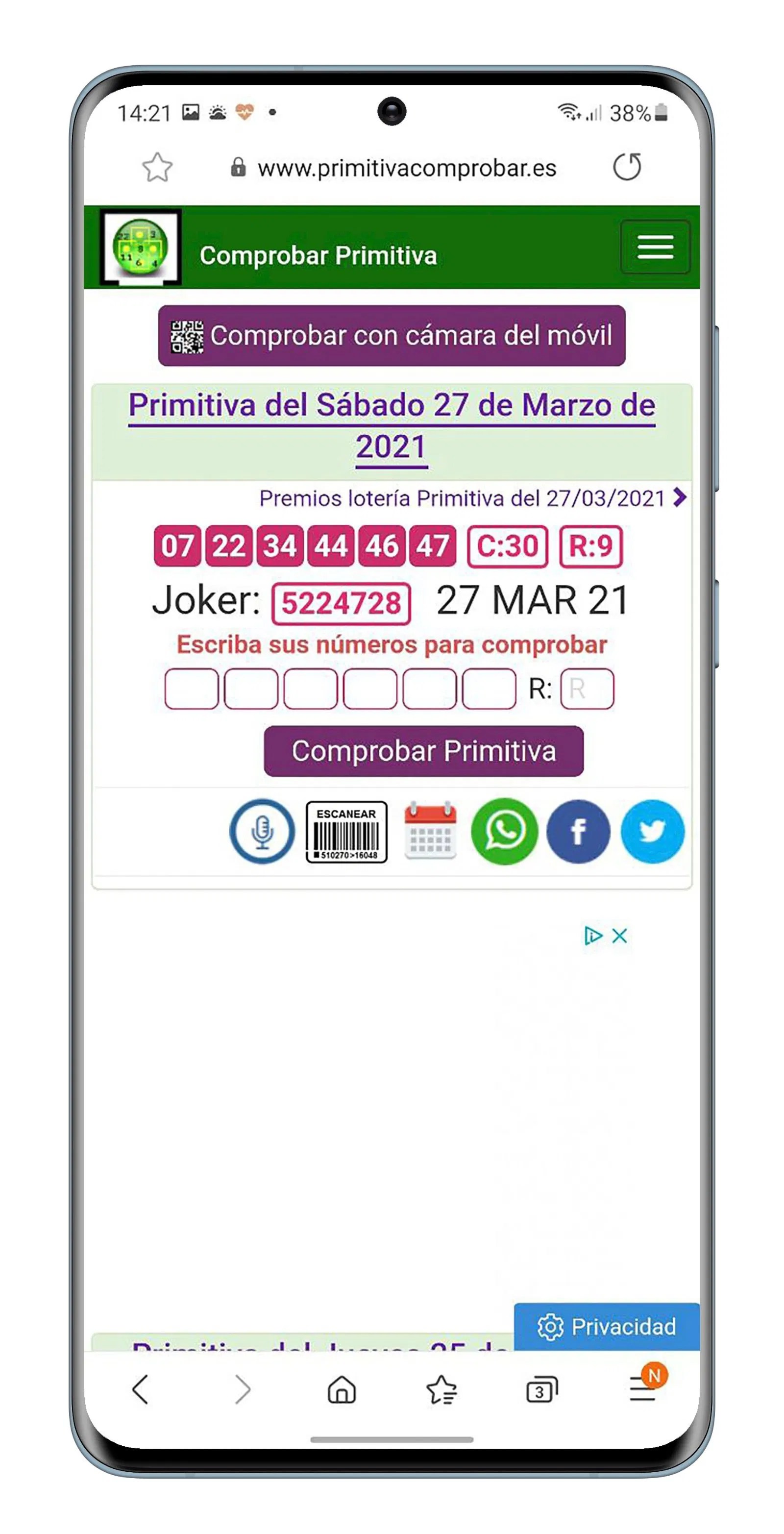 Comprobar la Lotería con QR Euromillones, Primitiva y más en el móvil
