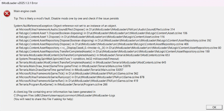 Main engine crash - tModLoader