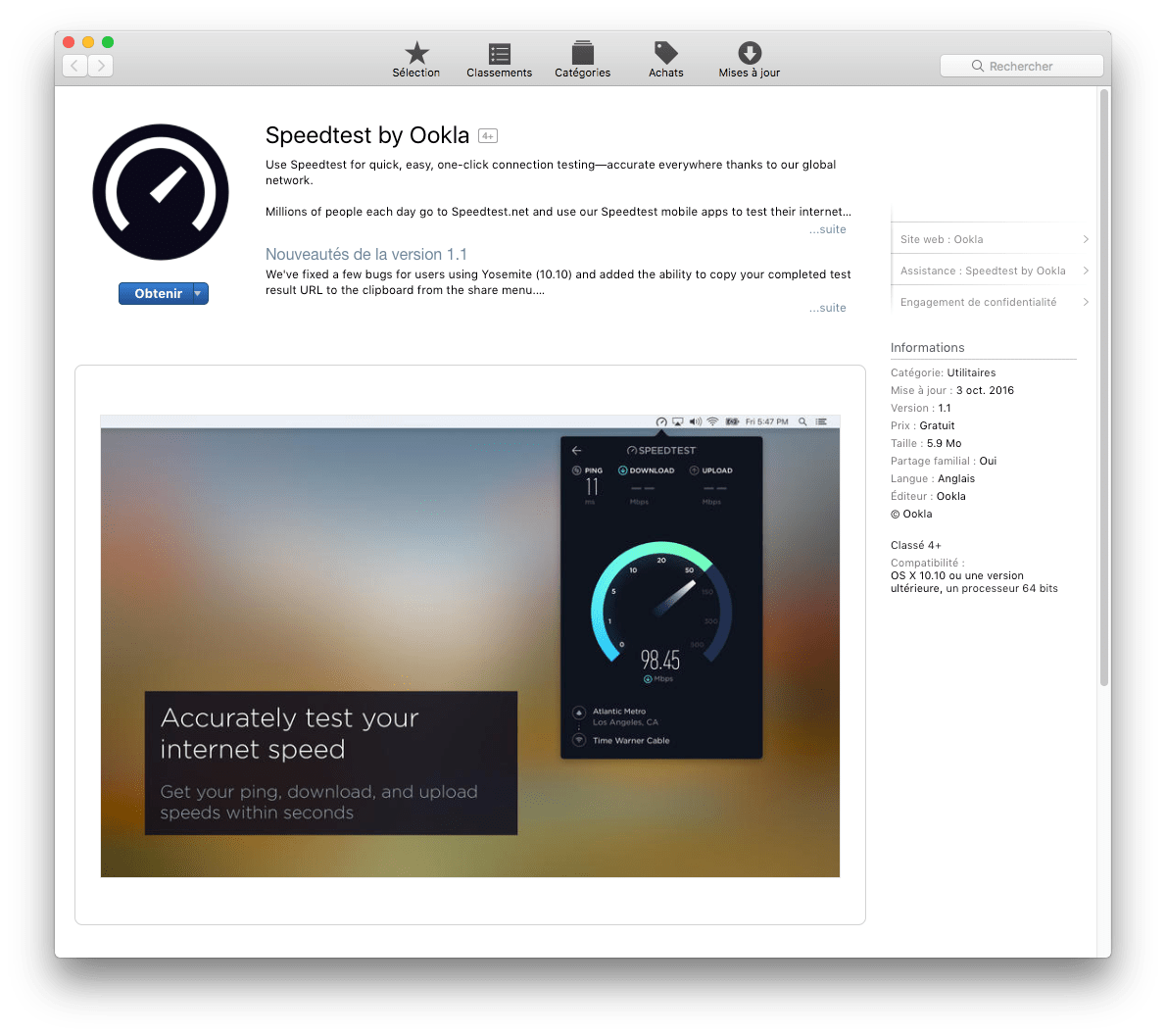 Speedtest débarque dans le Mac App Store