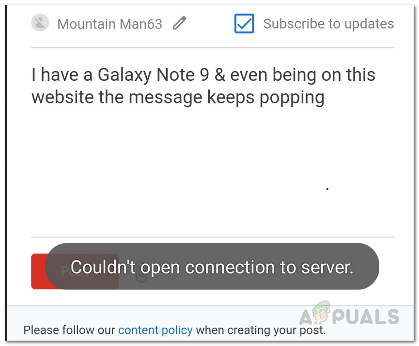 Fix "Couldn't open connection to server" on Samsung Phones