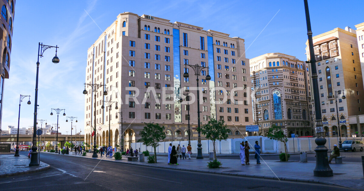 Streets and roads in Medina in the Kingdom of Saudi Arabia, hotel
