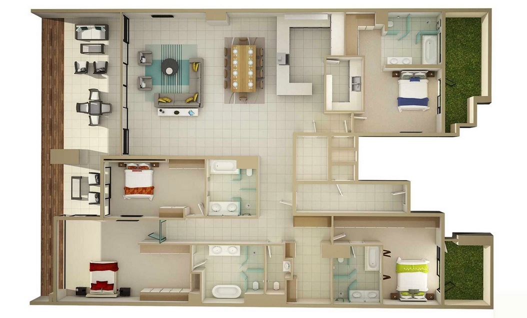 50 Four “4” Bedroom Apartment/House Plans Architecture & Design
