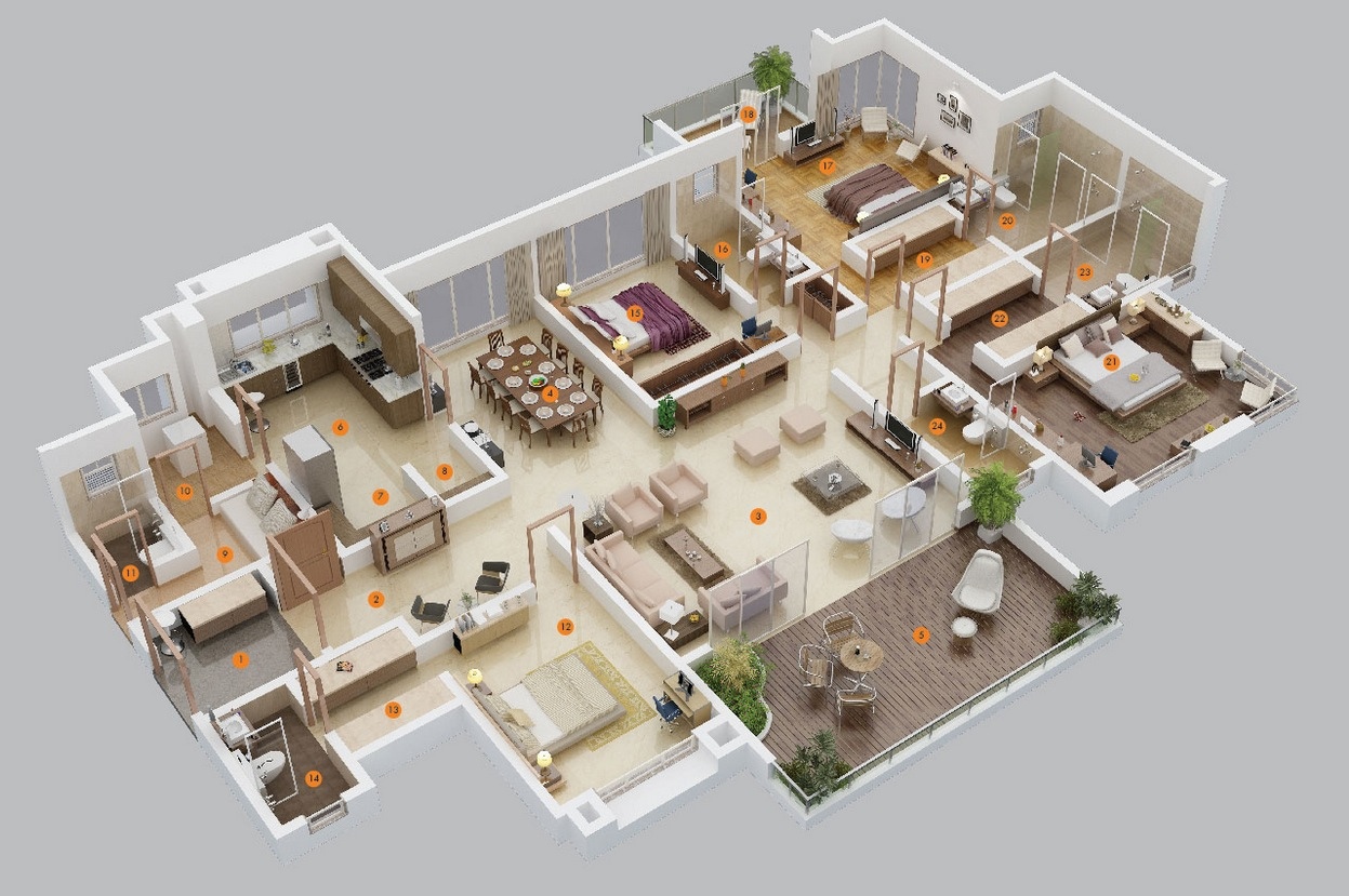 50 Four “4” Bedroom Apartment/House Plans Architecture & Design