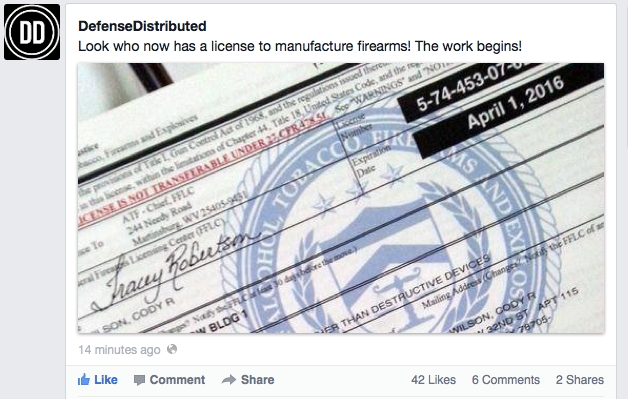 3Dprinted gun maker now has federal firearms license to manufacture