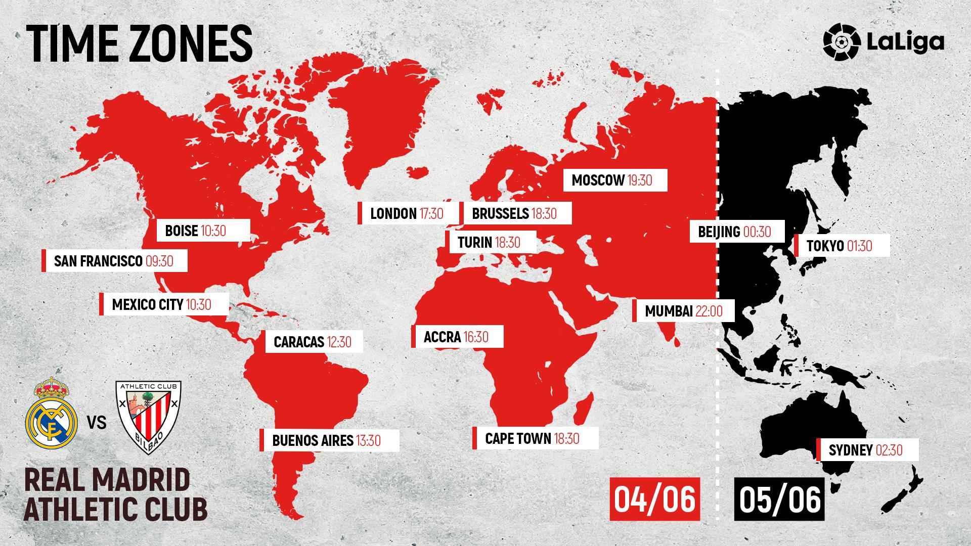 Global kickoff times Real Madrid vs Athletic Club I LaLiga 202223 MD38