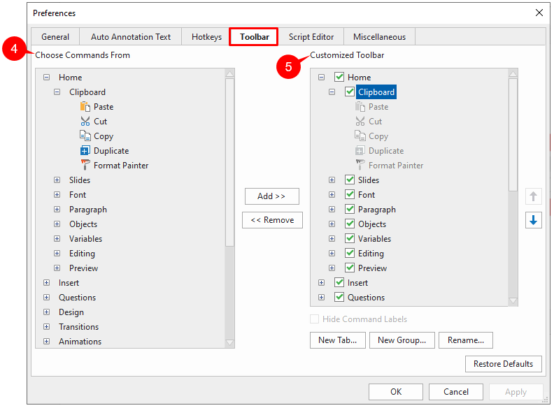 How to Customize the Tabbed Toolbar in ActivePresenter 9