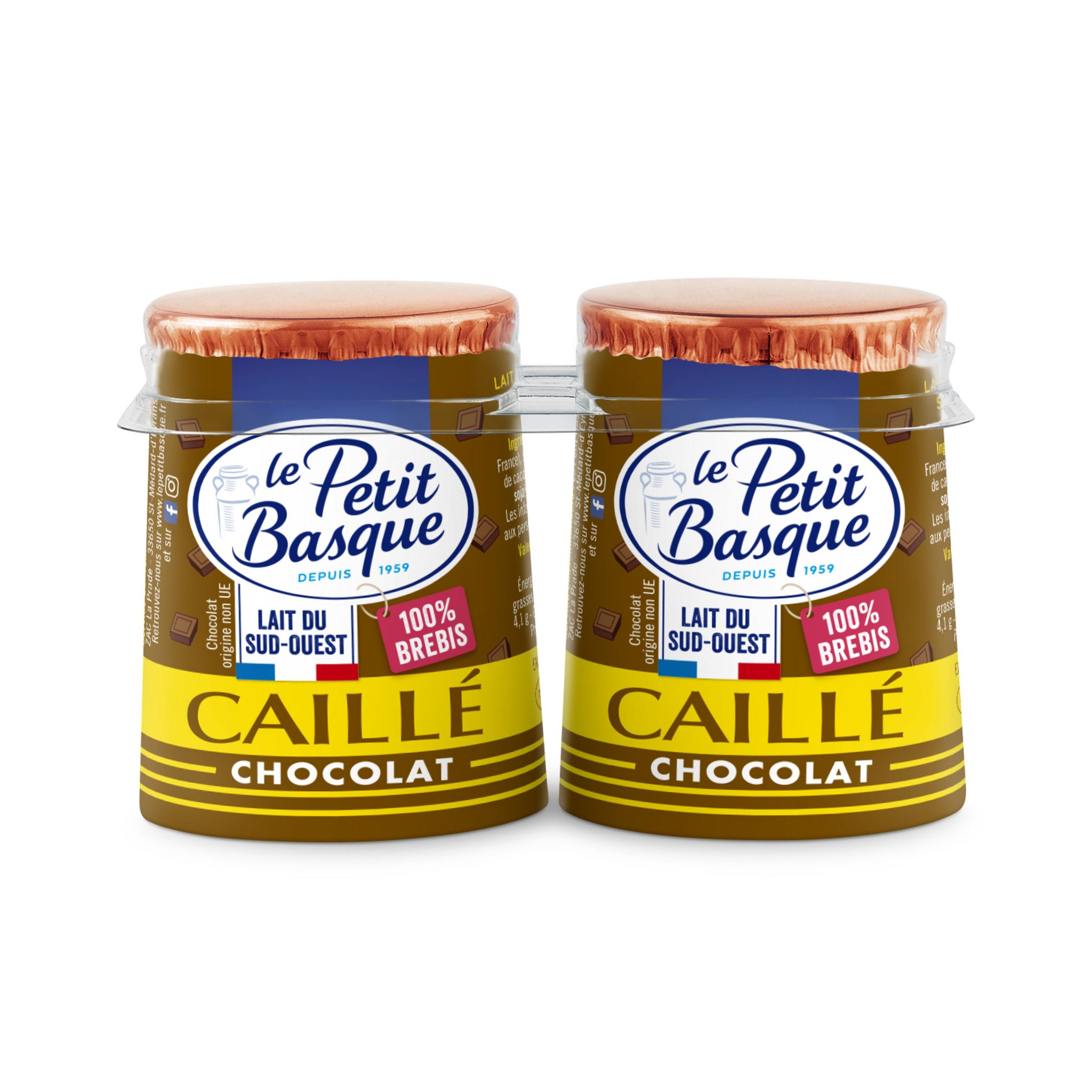 PETIT BASQUE Caillé pur brebis chocolat 2x125g pas cher Auchan.fr