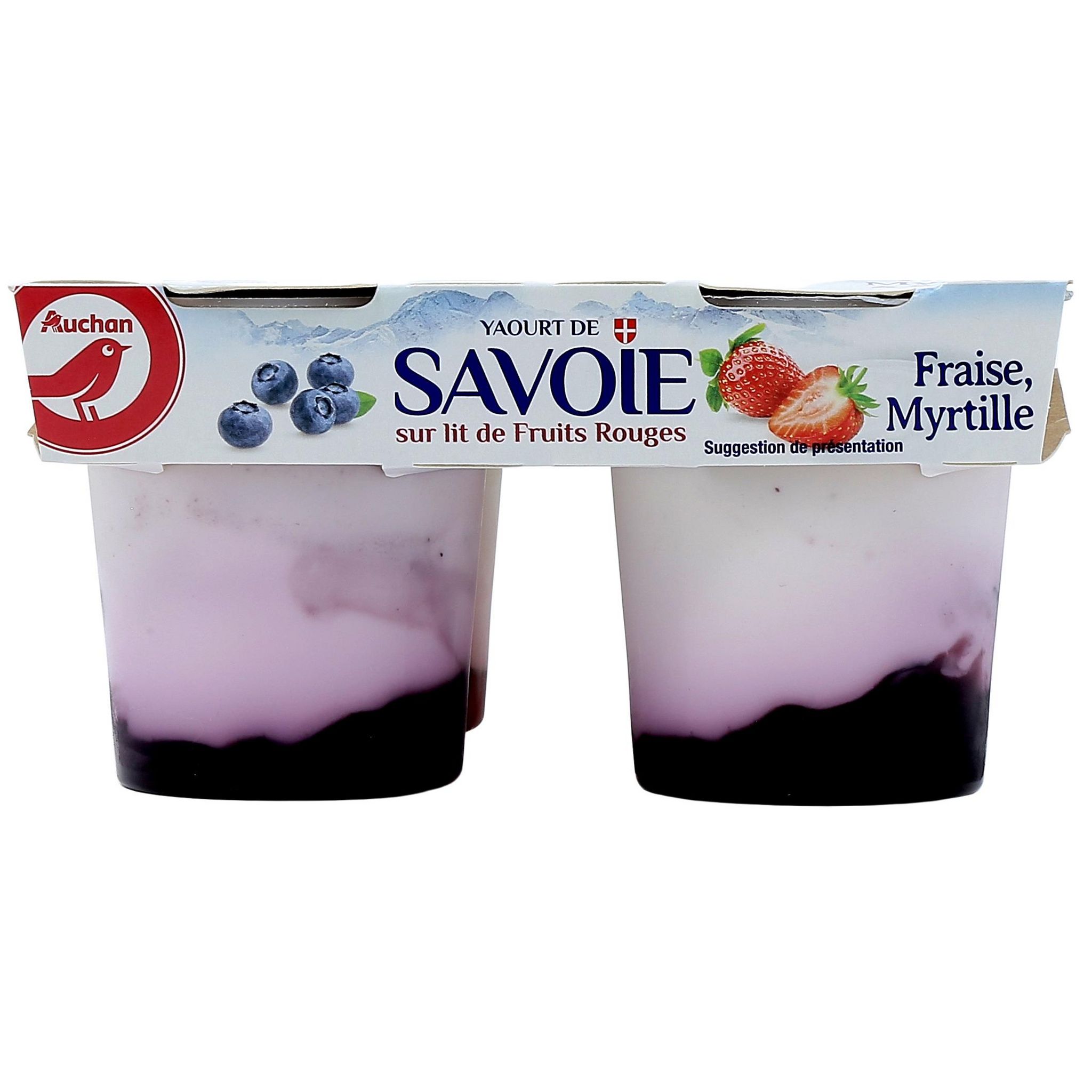 AUCHAN Yaourt de Savoie sur lit de fruits rouges fraise et myrtille