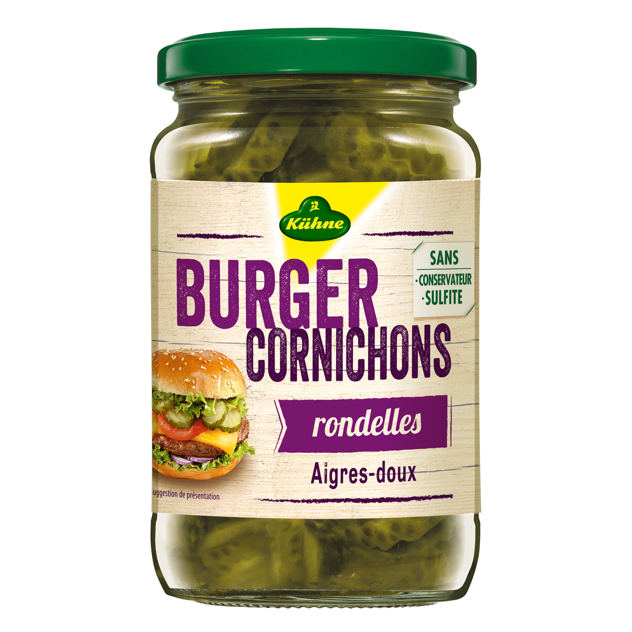 KUHNE Cornichons aigres doux en rondelles pour burger 185g pas cher