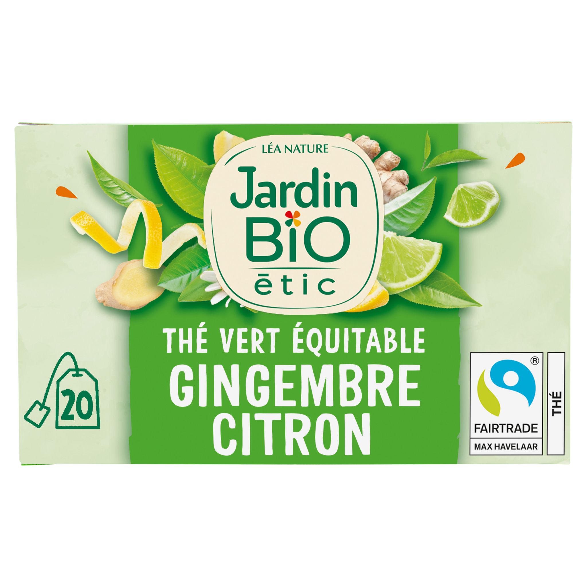 JARDIN BIO ETIC Thé vert équitable gingembre citron vert 20 sachets 30g pas cher Auchan.fr