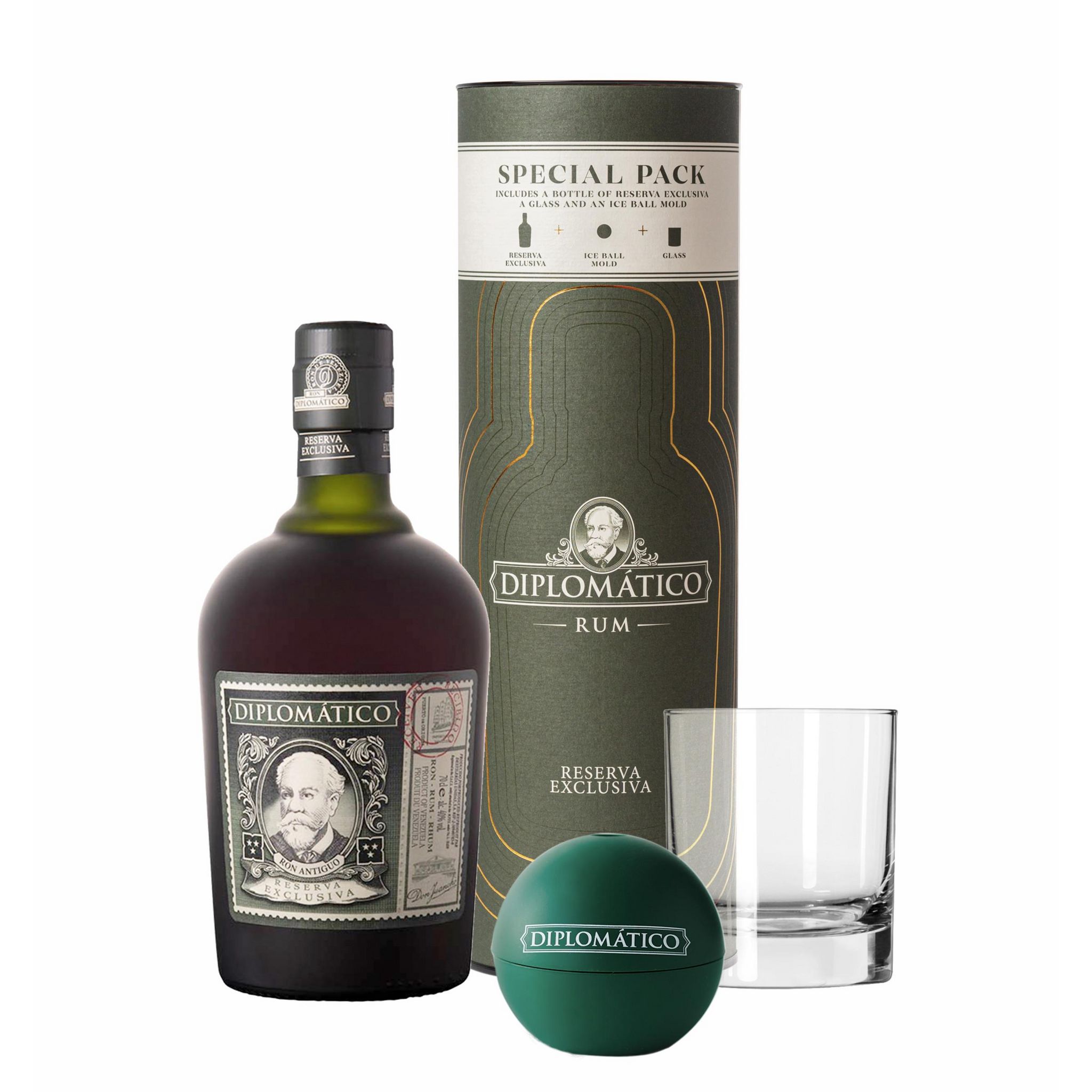 DIPLOMATICO Coffret rhum ambré réserve exclusive 40 verre + ice ball