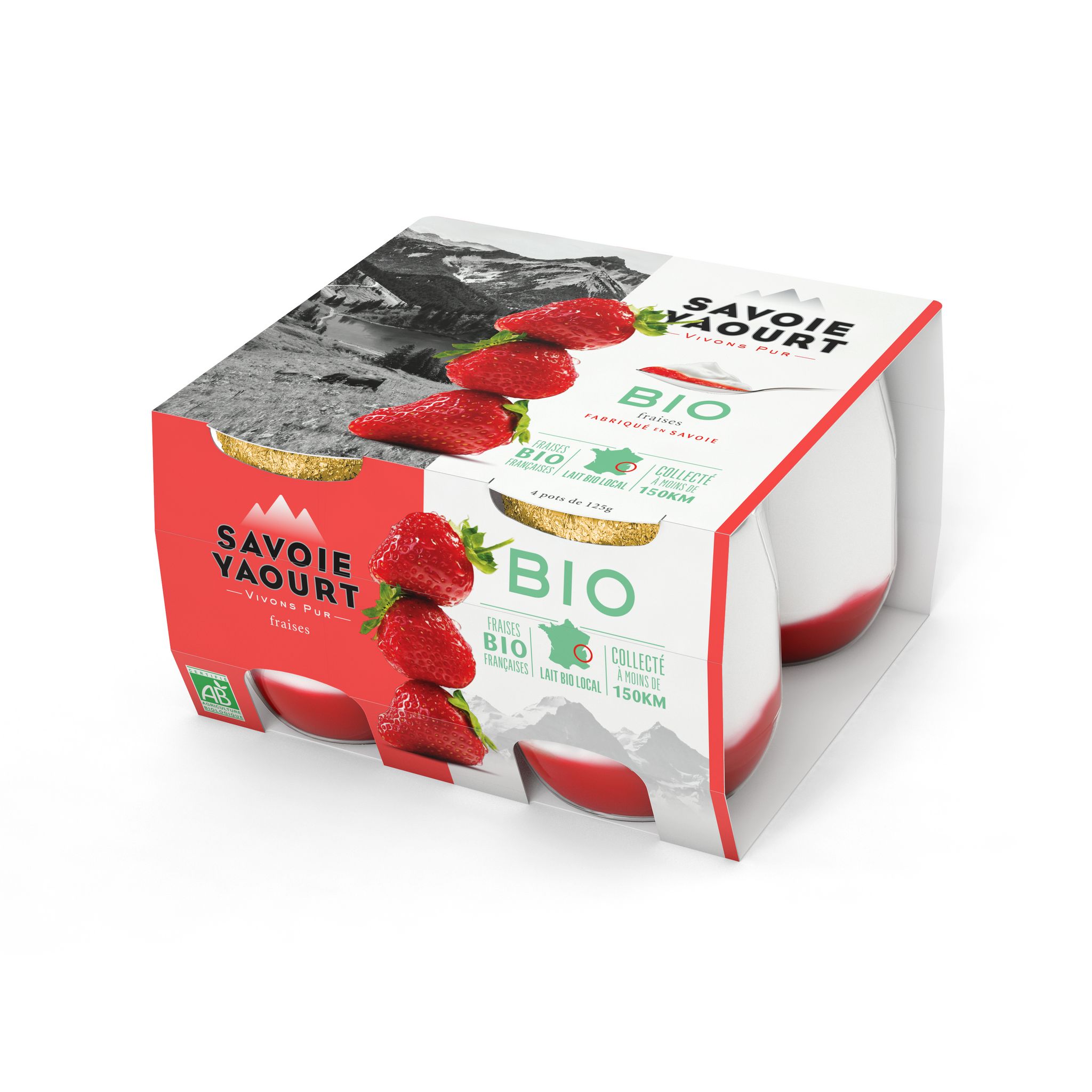 SAVOIE YAOURT Yaourt sucré sur lit de fraise bio 4x120g pas cher Auchan.fr