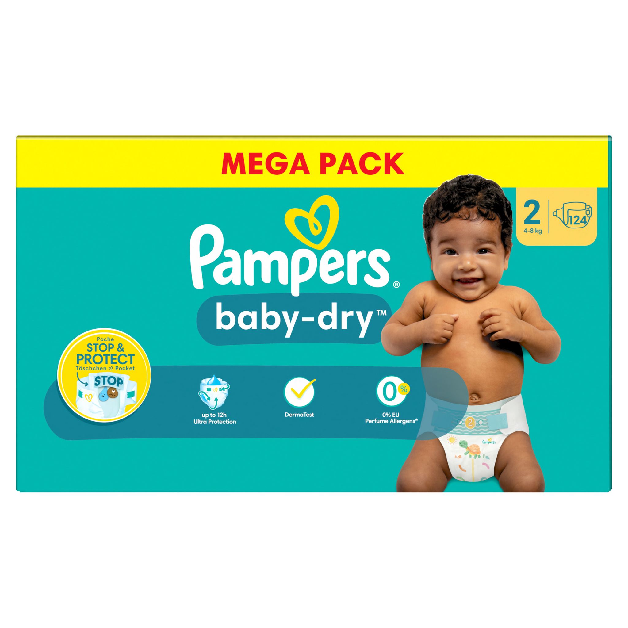 PAMPERS Babydry couches taille 2 (48kg) 124 couches pas cher Auchan.fr